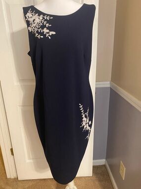 Karl Lagerfeld Navy Midi Dress with White Floral Appliqué mother of bride/groom